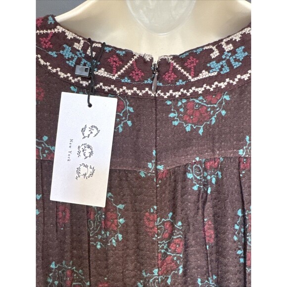NWT SEA NY Ellabeth Size 8 Boho V-Neck Brown Cotton Blend Long Sleeve Dress  New - Picture 12 of 16